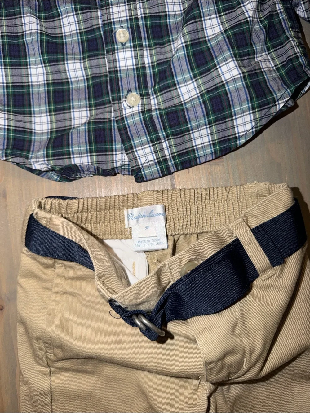 Ralph Lauren Baby Boy Button-Up Shirt & Khaki Shorts Set - Size 3 months